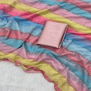 VASTRA COTTAGE Saree de organza suave y pesada con estampados multicolor, bordes con cuentas Katdana hechos a mano y blusa de seda Jalpari a juego - Product Image 4