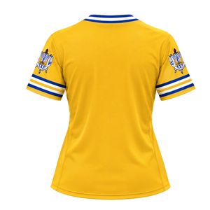 Camiseta de Hockey Sigma Gamma Rho para Mujer, Dorada, con Gráfico de Letras Griegas Personalizadas, Cuello en V, Manga Corta, Ropa Deportiva de Moda para Hermandades - Product Image 2