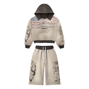 Conjunto de Sudadera con Capucha y Pantalones Deportivos de Felpa 100% Algodón, Estilo Urbano de Invierno, OEM/ODM, Personalizado con Lavado Ácido - Product Image 1
