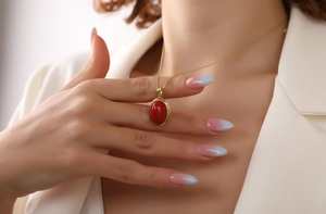 Collar con colgante de coral rojo, plata de ley 925, chapado en oro de 14 quilates, piedra preciosa natural, elegante regalo de joyería para mujer - Product Image 4