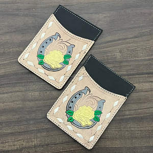 กระเป๋าใส่บัตรหนังวัวแท้ทำมือแบบขายส่ง ลายดอกไม้และเกือกม้า สไตล์ตะวันตก ใส่บัตร ATM ได้ - Product Image 4