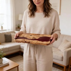 Tabla de cortar de madera de acacia y resina epoxi de primera calidad, producto muy vendido, tabla para servir frutas y queso, estilo moderno de UO - Product Image 4