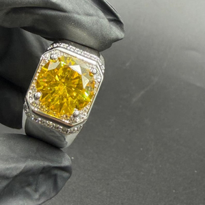 Yellow Moissanite <b>Men</b>’s Hip Hop <b>Ring</b>, 925 Sterling Silver 14K White Gold Plated Iced Out Statement Fashion <b>Ring</b> for <b>Men</b> - Product Image 1