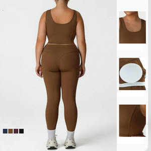 Customized Plus Size <b>Women's</b> 2-Piece Racerback Gym Wear Sets High Waist <b>Compression</b> Breathable Eco-Friendly Yoga Training Print - Product Image 2