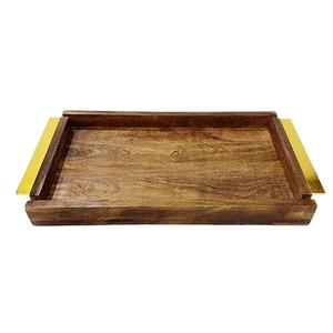 Bandeja de Servir de Madera Abstracta Moderna y Lujosa, con Asas de Metal, Forma Rectangular, Multifuncional, Apta para Lavavajillas, de Grado Alimenticio, Decoración de Cocina - Product Image 4