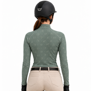 Fabricant de chemises d'équitation sur mesure |   Haut d'équitation pour femmes |   Sweat-shirt imprimé à col zippé, manches longues, OEM, marque privée - Product Image 3