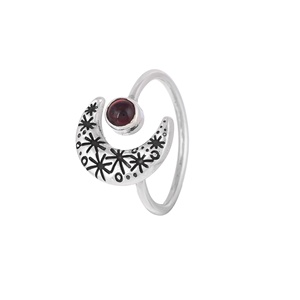 Wholesale Garnet Crescent Moon <b>Ring</b> Boho Floral Oxidized Sterling <b>Silver</b> Gemstone Jewelry Adjustable <b>Statement</b> <b>Ring</b> - Product Image 5