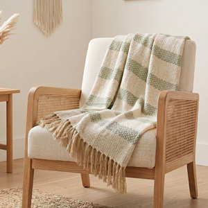 Plaid décoratif classique en coton tissé rayé beige neutre toutes saisons, exportateur, sur mesure, en gros - Product Image 2