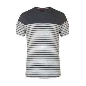 T-shirt en coton gris anthracite à rayures blanches pour homme, col rond, manches courtes, décontracté, respirant, doux, coupe moderne, simple - Product Image 1