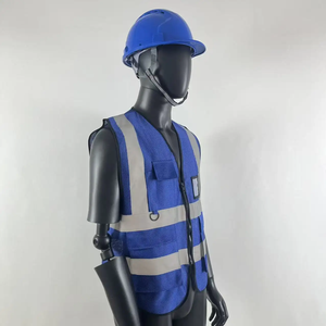 Chaleco de seguridad azul de alta visibilidad con rayas reflectantes, chaleco de trabajo unisex con bolsillos y correa ajustable - Product Image 5