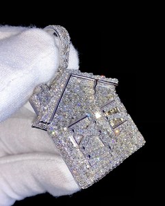 Pendentif géométrique en diamant de culture certifié pour homme, lettre A, luxe, baguette ronde, collier statement, cadeau pour homme - Product Image 3