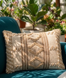 Housse de coussin carrée personnalisable en coton, motif géométrique abstrait indien fait main, blanc et bleu, style bohème, anti-acariens, avec fermeture éclair, pour la maison - Product Image 3