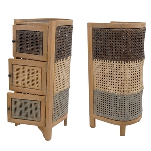 New Modern <b>Minimalist</b> Tri-Muka Wooden Storage Cabinet Natural Rattan Webbing 3 Doors Tri-Color Side <b>Table</b> Storage Nightstand - Product Image 1