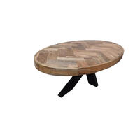 Table basse industrielle de forme ovale à chevrons Table basse industrielle en bois de manguier naturel 125 CM Meilleure table basse de meubles