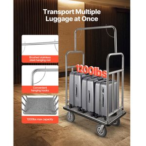 Carrello per Hotel BellmanFT con Capacità di Carico di 1200 LBS, in Acciaio Inox Spazzolato, Piano in Moquette Grigia, Carrello con Capacità di Carico di 1200 LBS - Product Image 2