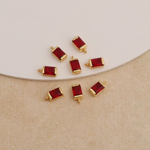 Red <b>Garnet</b> Quartz Baguette Pendant Charm Faceted Rectangle Gemstone Connector - Product Image 4