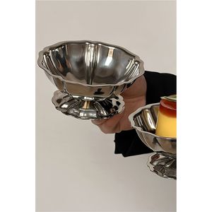 Vintage Silver Dessert Bowls Scalloped Metal Ice Cream Cup Luxury Stemmed Fruit Salad Bowl Durable Wedding Party <b>Table</b> Decor 4oz - Product Image 4