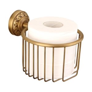 Porte-papier toilette élégant en laiton antique avec support mural décoratif et panier en métal - Product Image 1