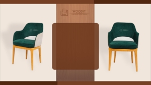 Nouvelle arrivée : fauteuil de salle à manger moderne du milieu du siècle, base en bois massif, quatre pieds, avec coussin et dossier en velours vert émeraude. - Product Image 3