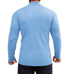 Sweat-shirt à col montant bleu clair pour homme, coupe ajustée personnalisée, manches longues, uni, décontracté, pull à col haut - Product Image 2