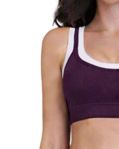 Conjunto Deportivo Personalizado para Mujer, Color Morado Ciruela y Blanco en Contraste, Sujetador Deportivo y Pantalones Acampanados, Cintura Alta, Elástico, para Yoga, Fitness, Gimnasio, Venta al Por Mayor OEM - Product Image 4