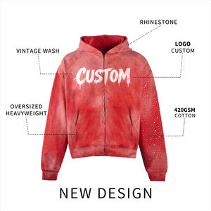 Sudaderas con Capucha para Hombre de 420 g/m², Sudadera Personalizada con Capucha, 100% Algodón, Gruesa, Talla Grande, Lavado Ácido, con Pedrería, Sudaderas de Diseñador - Product Image 4