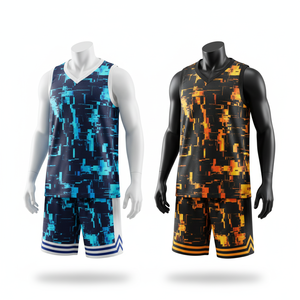 Custom Sublimation Basketball Uniform Set | Breathable Quick Dry Team Jersey Shorts Cracked Pattern Design 100% Polyester - Product Image 1