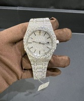 Montre de luxe antique à mouvement mécanique en acier inoxydable avec cadran saphir et moissanite incrustée, aiguilles de haute qualité