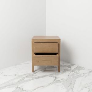 Scandinavian Solid <b>Teak</b> Nightstand Two Drawer <b>Bedside</b> <b>Table</b> Tapered Leg Natural Wood Hotel Bedroom Furniture Factory Indonesia - Product Image 1