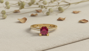 Bague de fiançailles en or 10 carats avec rubis et diamants de laboratoire VVS1, sertie pavé, design personnalisé fait main, bijoux fins pour mariage - Product Image 6