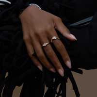 Bagues Vintage en Or Massif 18K avec Grappe de Diamants de Laboratoire Taille Poire, Baguette et Trillion de 0,58 Carat, Sertis à Griffes, Asymétriques, pour Femme, Idéales pour les Fêtes