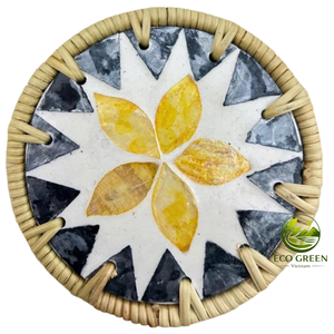Handmade Coastal Shell Craft <b>Coaster</b> with Woven Rattan Border Natural <b>Drink</b> Mat Home and Cafe Decoration - Product Image 3