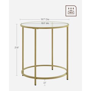 Tavolino in Vetro con Struttura in Metallo, Moderno Tavolino da Caffè Dorato per Soggiorno, Balcone, Camera da Letto - Product Image 2