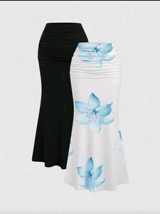 Jupe mi-longue à imprimé floral de haute qualité pour femmes, élégante, douce, en spandex et polyester, à porter toute l'année - Product Image 6