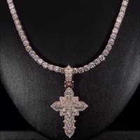 Colgante de cruz con diamantes cultivados en laboratorio de corte mixto, oro macizo de 14K, engaste pavé, chapado en rodio, 12.74 quilates, estilo Hip Hop, dije al por mayor