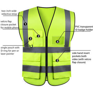 Chaleco de Seguridad Reflectante Fluorescente de Alta Visibilidad Antiestático con Logotipo Personalizado Gratuito, Chaleco de Seguridad Multibolsillos Resistente al Viento para Trabajadores - Product Image 1