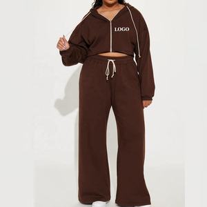 Chándal Deportivo de Alta Calidad para Mujer, Chándal Informal de Algodón 100% con Cremallera Completa, Top Corto con Capucha, Atuendo Cómodo - Product Image 1