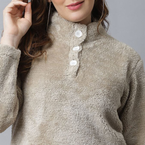 Women <b>Fleece</b> <b>Jacket</b> Button Up Collar Full Sleeve Solid Color Thick <b>Warm</b> Winter Coat Length Regular Sleeve Knitted Polar <b>Fleece</b> - Product Image 6