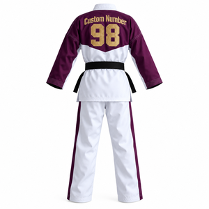 Uniforme de Taekwondo Dobok Bordado Personalizado, Unisex, Cuello en V, Traje de Entrenamiento de Artes Marciales con Chaqueta de Dos Tonos y Pantalones Largos - Product Image 3