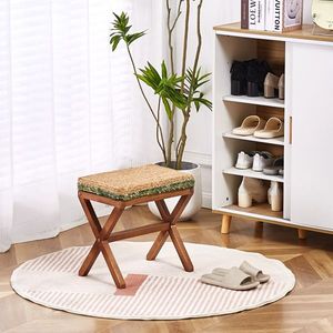 Natural Seagrass Rectangular Ottoman Footstool with Wooden Legs Hand-Woven Footrest for Living Room - Product Image 2