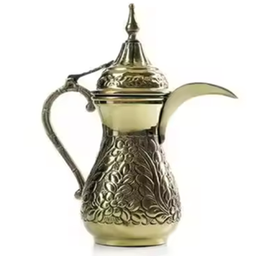 Antique brass <b>Arabic</b> Dallah pot displaying intricate vintage patterns and rustic charm. Available at wholesale price. - Product Image 1