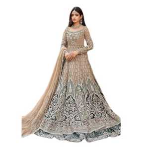 Robe de mariée moderne blanche Gharara pour femmes indiennes et pakistanaises, longue, coupe trapèze, à manches longues, pour mariage - Product Image 1