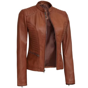 Chaqueta de Cuero Genuino de Piel de Vaca para Mujer, Estilo Motero, para Invierno, Transpirable, Resistente al Viento, Teñido Liso, de Algodón, con Cuello Alto, Directo de Fábrica - Product Image 5