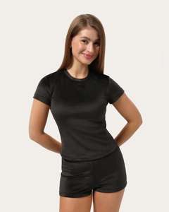 Conjunto Deportivo de Top Corto de Punto con Cuello Redondo y Pantalones Cortos por Encima de la Rodilla para Mujer, Transpirable, para Primavera/Verano - Product Image 1