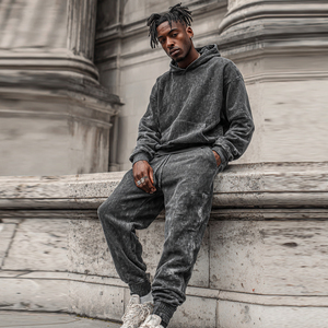 ชุดวอร์มสตรีทแวร์แฟชั่นใหม่สไตล์วินเทจ ล้างสีแบบแอซิดวอช เสื้อฮู้ดและกางเกงวอร์มสำหรับผู้ชาย ชุดวอร์มฤดูหนาวสำหรับผู้ชาย - Product Image 2