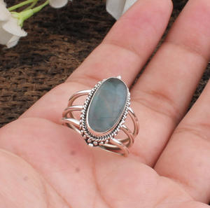 Bague Statement Classique en Argent Sterling 925 avec Calcedoine Aqua Naturelle, Ovale, à Trois Couches, pour Mariage et Fêtes - Product Image 5