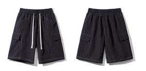 Shorts cargo pour hommes, taille mi-haute, cordon de serrage, élastique, respirant, tissu Oxford, décontracté, 100% polyester - Product Image 2