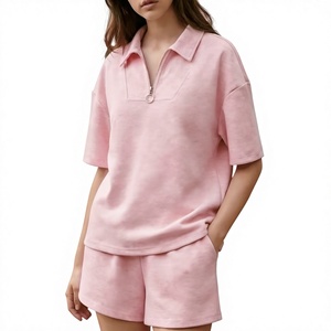 Summer Polo Collar Knee Button Pajama Set Breathable Loose-Fitting Casual Sporty Short Sleeve Shorts Two-Piece Women Solid Color - Product Image 1