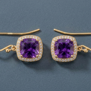 Blue Amethyst Cushion Cut CZ Earrings 10MM – 925 <b>Sterling</b> <b>Silver</b> 18K Gold Plated Classic Jewelry - Product Image 2