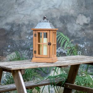 Outdoor Wooden <b>Lantern</b> <b>Set</b> Decorative Candle Holder <b>Lantern</b> with Glass Panels Rustic Garden and Patio Decor - Product Image 2
